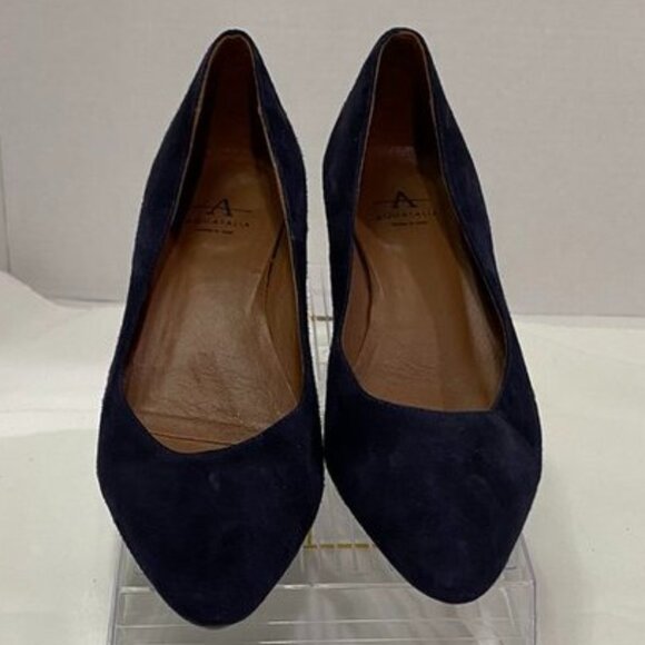 Aquatalia Made in Italy Navy Suede Block Heel Pumps Women’s 5.5M - Picture 11 of 12
